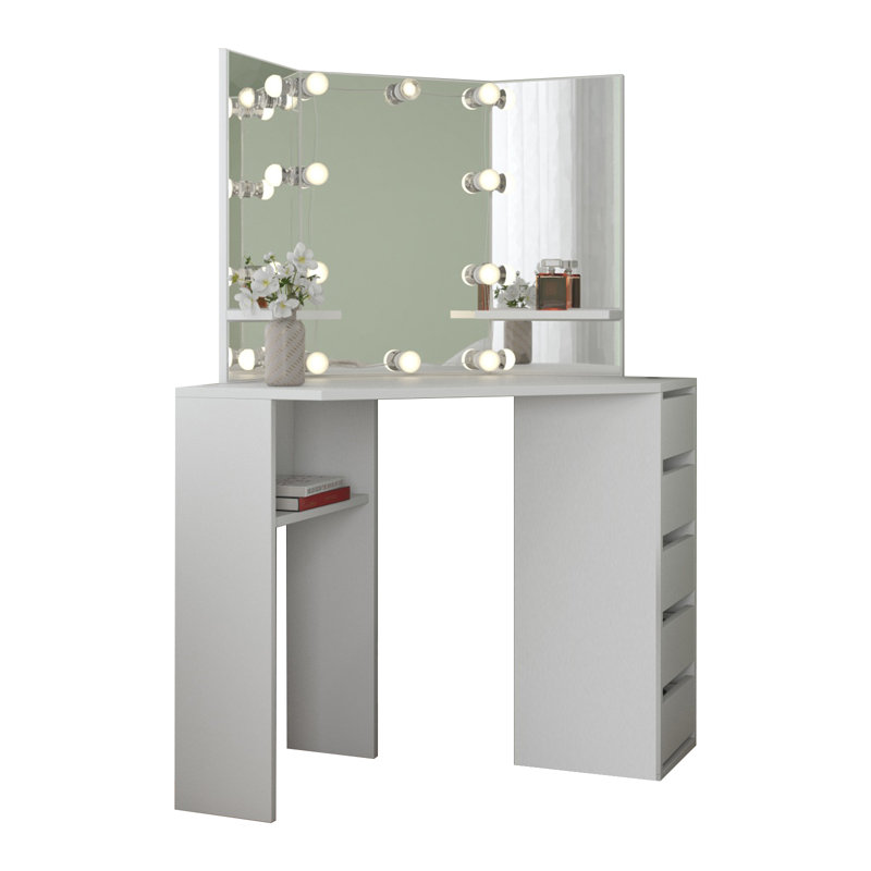 Latitude Run® Jaylianie Corner Makeup Vanity Desk with Mirror & Reviews